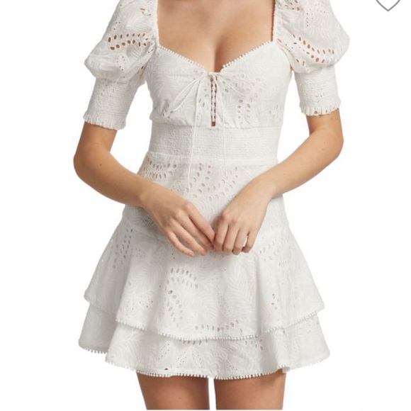 Alice + Olivia White Eyelet Short Dress - Picture 1 of 6